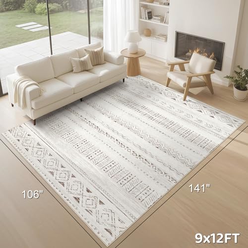 Image of cotiled Boho 9x12 Area Rug for Living Room: Large Moroccan Washable Rug