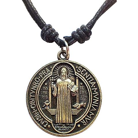 Bijoux de Ja Antique Bronze Saint Benedict of Nursia Medal Pendant Adjustable Cord Necklace 16" Cover