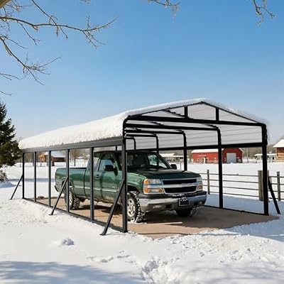 SYLVIERA 12x25FT Heavy Duty Metal Carport - Reinforced Galvanized Carport Canopy for All-Weather Shelter, Enhanced Wind Resistance for Boats, Cars, Trucks and Tractors