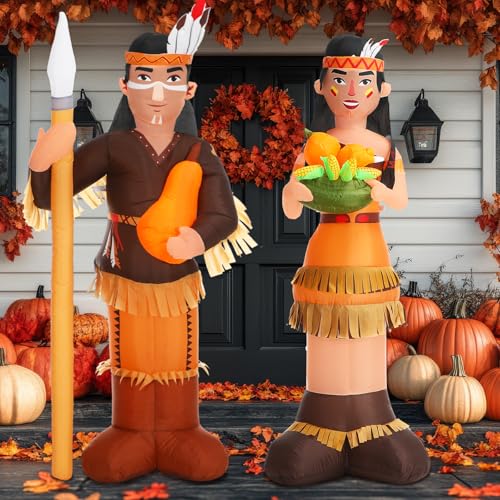 Leyndo 6ft Thanksgiving Harvest Native American Inflatable Outdoor Decorations Indian