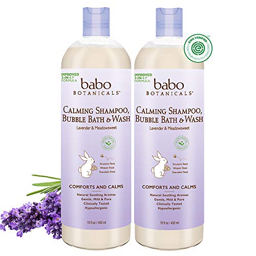 Babo Botanicals Calming 3-in-1 Shampoo For Babies and Kids, Lavender & Meadowsweet, 30 Fl Oz (Pack of 2)