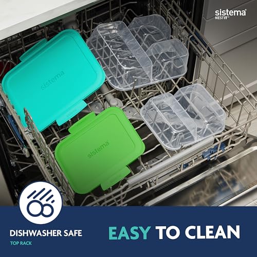 Sistema NEST IT contenitori per preparazione dei pasti | 1,9 L | Contenitori ermetici per la conservazione di alimenti, con scomparti e coperchi | Senza BPA | Verde | 5 pezzi - immagine 6