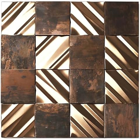 Blujellyfish Antique Copper Tile Backsplash Real Bronze Mosaic Tiles Accent 3D Wall Panels (Pack of 5) Cover