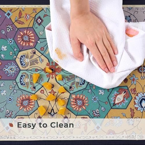 Image of VANZAVANZU KIMEE 2 Pcs Kitchen Mat Set - Non-Slip Water Absorbent Floor Mats for Kitchen & Sink Runner - Soft Cushioned Rugs with Vintage Tile Print Design (120x40 cm + 40x60 cm)