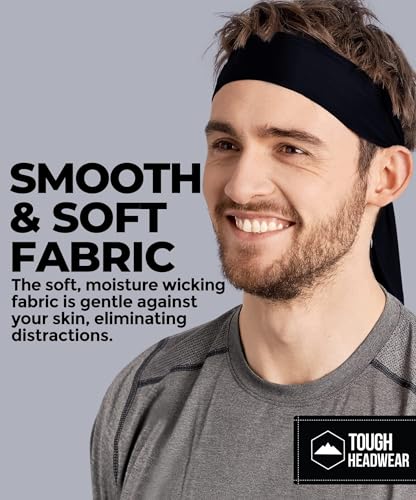 Image of Tough Headwear Tie Headband - Moisture-Wicking Running Headband - 4-Way Stretch Sweatbands - Adjustable Head Tie for Workouts