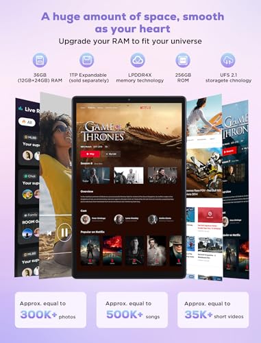 Image of 2025 Tablet 10.4 inch Android 15 Tablets with Keyboard Stylus Mouse: 2K IPS Tablette (2000x1200), 36GB+256GB(1TB TF), 5G /2.4G Dual WiFi, 8-Core 1.6GHz, 8000mAh,8+13MP, Widevine L1- Gray