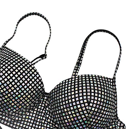 Jumisee Women Shiny Hologram Bathing Suit Sexy Push Up String Thong Bikini Swimwear (Silver, Small) #TOP6