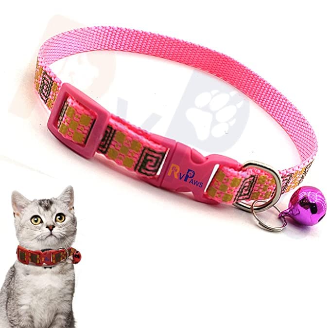 Pups&Pets Pet Nylon Printed & Safe Adjustable Collar with Bell, Soft Neck Belt for Small Pet, Kitten & Adult Cat - 10 MM (Pink) (B0BYSBLKDY) Amazon Price History, Amazon Price Tracker