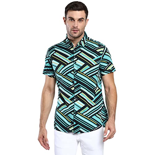 Image of Dennis Lingo Men's Abstract Print Slim Fit Rayon Casual Shirt with Spread Collar & Half Sleeves