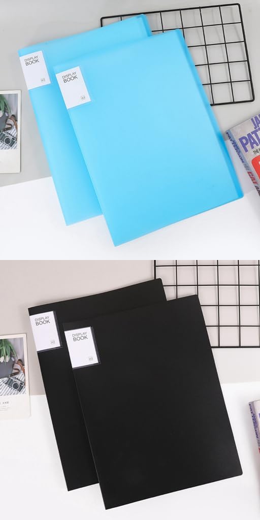 Honeymoon A3 Presentation Display Book 40 Pockets, 2 Packs 80 Sheet, Plastic Binder, Portfolio Folder Document A3 Paper Organizer for Artwork, Drawing, Report[Pink+Blue]