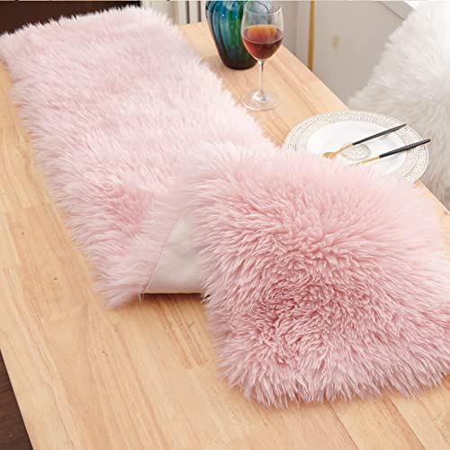 Table Runner, Modern Small Pink Dresser Fur Table Runners for Christmas Wedding Party Holiday Birthday Home Farmhouse Dining Coffee Table Decor, Decoration Rug Bed Runner for Table 11.8x35.4 inch by MeiSan - Image 8