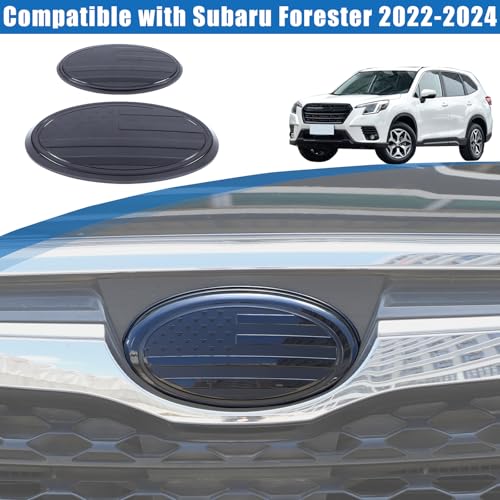 Image of Car Front Rear Emblems Trim Cover Compatible with Subaru Forester 2022-2024,ABS Car Front Rear Logo Trim Cover,Front Grille and Tailgate American Flag Decoration Emblems Accessories (2022-2024)