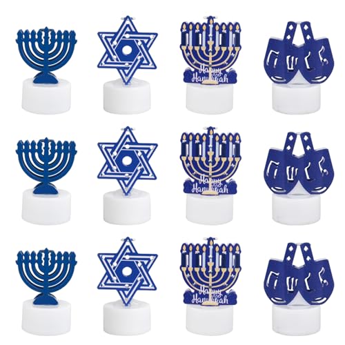 Image of 12Pack Hanukkah Flameless Candle Light, 48+Hour Flameless Flickering Electric LED Colored Tealights Candles for Chanukah Flameless Candles, Wedding Table Decor, Aniversary, Theme Party, Proposal