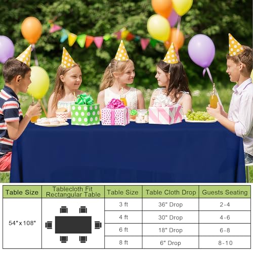 Image of Smiry Disposable Table Cloth - 6 Pack, 54 x 108 Inch Waterproof Rectangle Tablecloths for Parties, Decorative Plastic Table Cover, Leakproof & Sturdy, Navy