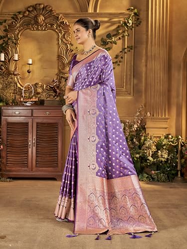 Image of Mehrang Women's Banarasi Silk Kanjivaram Saree For Wedding With Pure Zari Work, Woven Design, With Unstitched Blouse Piece