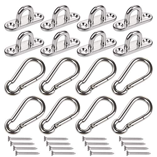 Jucoan Lot de 8 crochets en U en acier inoxydable de 4,6 cm + 8 mousquetons en acier inoxydable, fixation murale au plafond avec vis de qualité marine Cover