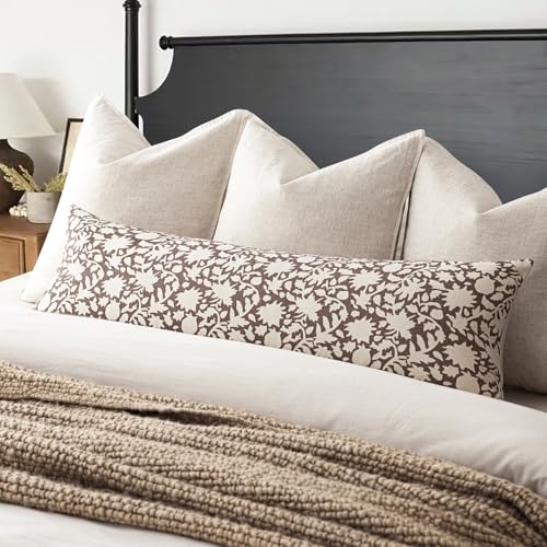 Image of Foindtower Set of 1 Decorative Long Body Lumbar Throw Pillow Covers Accent Farmhouse Cushion Covers Floral Vintage Pillowcase for Couch Sofa Bedroom Living Room Home Decor,14x36 Inch,Brown