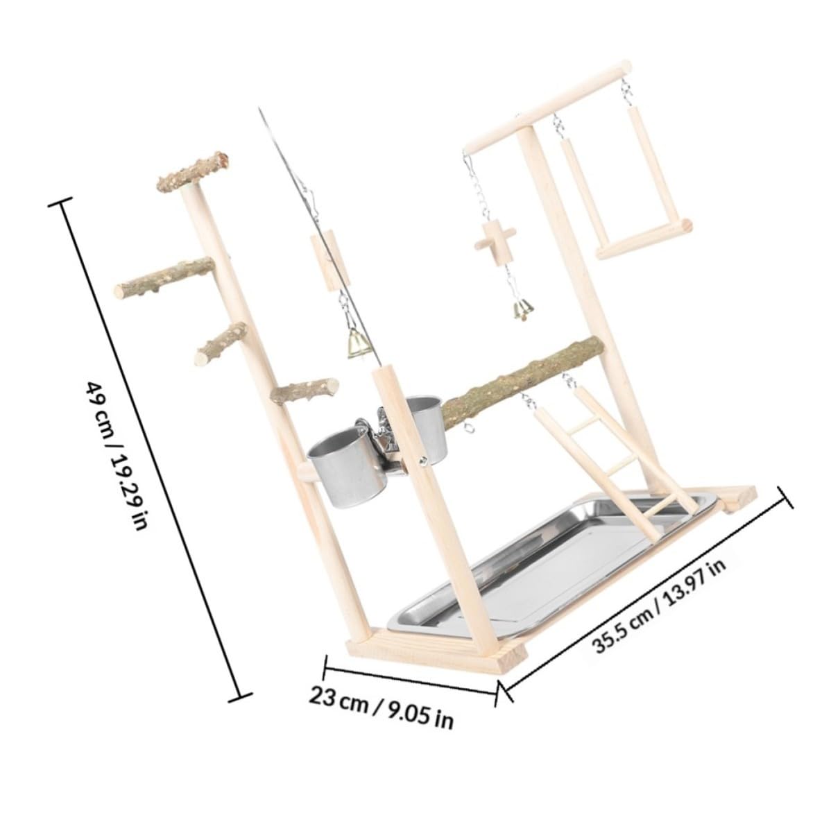 Supporto da Terra in Legno Naturale per Pappagalli con Parco Giochi Interattivo e Facile da Riporre, per Cocorite e Parrocchetti in Casa