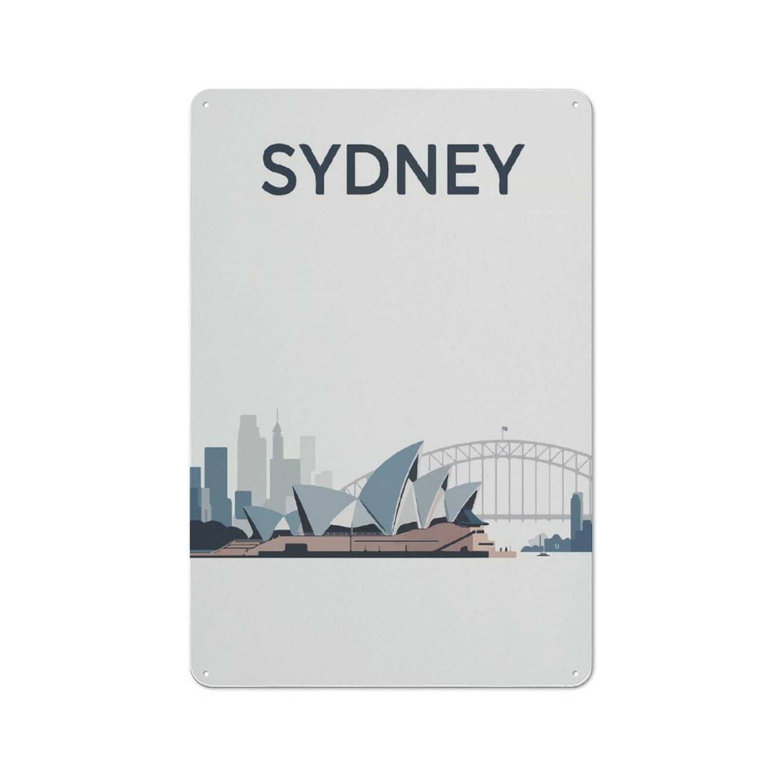 Junmoney Sydney Skyline Illustration Tin Wall Plaque 30X20cm With For Garage Or Workshop, For Living Room, Hallway And Entrance Wall Decor
