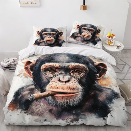 Mono Orangután Funda Nordica Cama 135/150 Juvenil,Fundas para Edredón 200x200 con Cremallera,con Funda De Almohada,3D Microfibra Juego De Ropa De Cama para Niños,B11