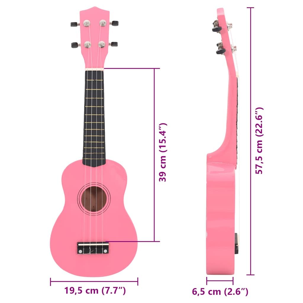 Juego de ukelele soprano de madera de tilo rosa de 23 pulgadas con bolsa, 2 púas, escala para principiantes y amantes de la música, instrumento de cuerda acústica para conciertos, orquesta
