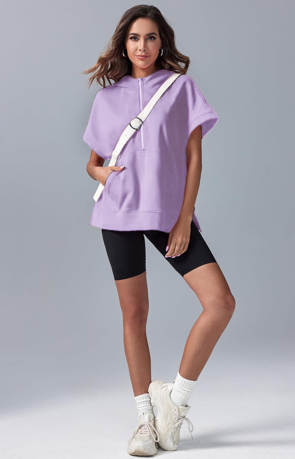 Damskie bluzy oversize oversize z kapturem z krótkim rękawem na co dzień bluzy pulower topy