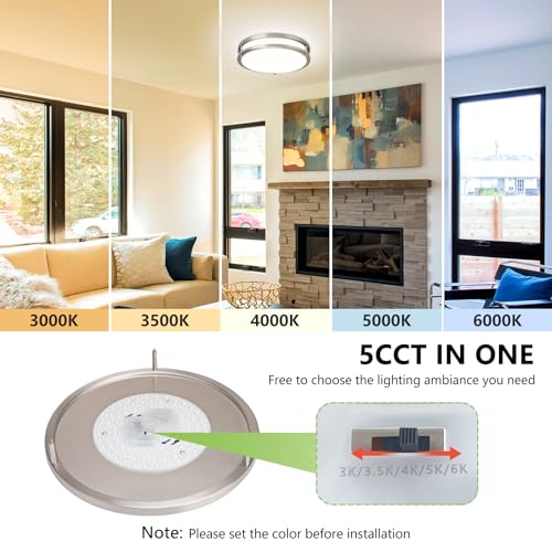Flush Mount Ceiling Light - 2 Pack Brushed Nickel 24W 3000K/3500K/4000K/5000K/6000K Dimmable Led 10 Inch Ceiling Lamp Fixture for Kitchen (2, Brushed Nickel, 10 Inch) - Image 6