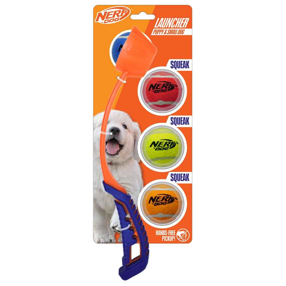 Nerf Dog 5-Piece Dog Toy Gift Set Includes 13in Air Strike Launcher and 2in Squeak Tennis Ball 4-Pack