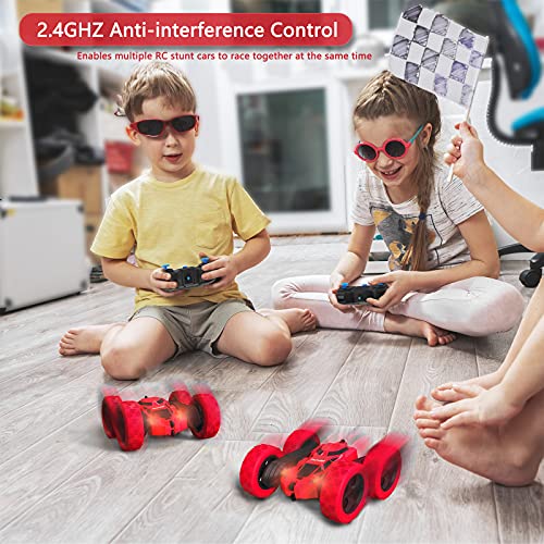 Image of Hamdol RC Stunt Car for Kids Ages 6-12, 360 Rotating Remote Control Car with LED Lights, 4WD Electric Toy Vehicle, USB Rechargeable, Perfect Birthday, Holiday for Boys & Girls