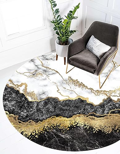 Tapete redondo moderno con diseño mármol negro y dorado 4ft miniatura 3