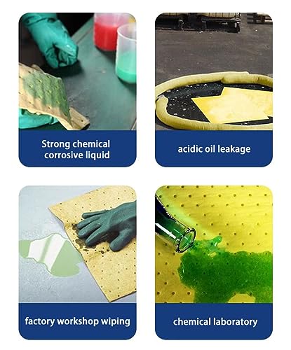 Alfombrilla absorbente de aceite para control de derrames químicos, ácidos agresivos, álcalis, almohadillas absorbentes de aceite para uso en interiores y exteriores, 50 hojas