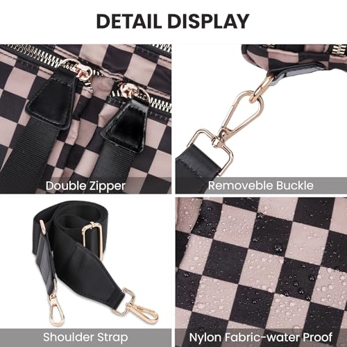Image of hibear Checkered Crossbody Bag Spacious Bum Bags for Women Nylon Crossbody Fanny Packs Checkered Purse Belt Wallet (W-Mocha)