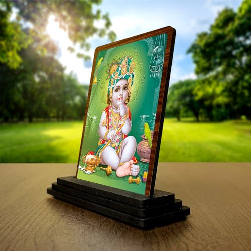 Image of Panchmukhi Hanuman Wooden Idol - Glossy Finish 5x4in | Murti for Car Dashboard & Home Temple | Perfect Small Statue for Door Entrance & Puja | Enhance Spaces (bal Gopal 1)