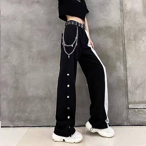 Gothic Pants Women's high Waisted Straight Leg Pants Black and White Color Matching Wide Leg Pants Harajuku Pants4