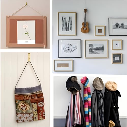 Image of 50 Sets of Picture Hanging Kit, 30lb(30 Sets) and 50lb(20 Sets) Picture Hangers, Metal Picture Hanging Hooks with Nails, on Drywall, Wooden Wall(Gold), YF-PicHanger-30LBX30+50LBX20