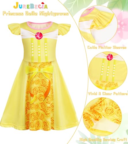 Jurebecia 2Pcs Girls Nightgowns Princess Nightgown Pajamas Flutter Short Sleeves Nightdress Sleepwear Nightie Dress for Kids4