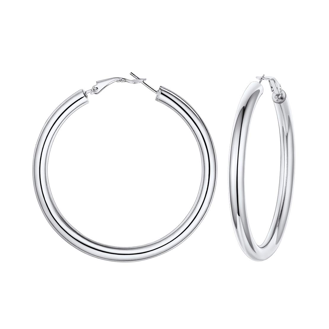 FindChic Stainless Steel Hoop Earrings Hollow Round/Crossover Patterned/Cube Tube Chunky Name Earrings Personalized for Women Girls 30mm/40mm/60mm/80mm Medium Oversized Hypoallergenic Thick Hoops Loop Earrings, with Gift Box