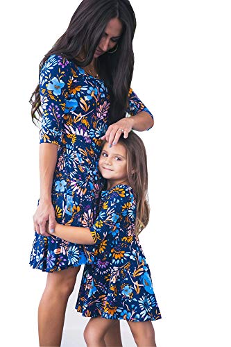 Wide.ling Mamá y yo a Juego con la familiamadre hijamuchacha a Juego, Vestido Floral Regalo del día de la Madre Estampado de Bohemia Mini Vestidos de Playa Ropa de Familia e Hijo (Mom, M)