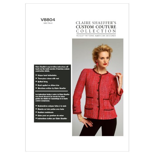 Vogue Patterns V8804 E5 Misses' Quilted Collarless Jacket by Claire Shaeffer's Custom Couture Collection, Size 14-22