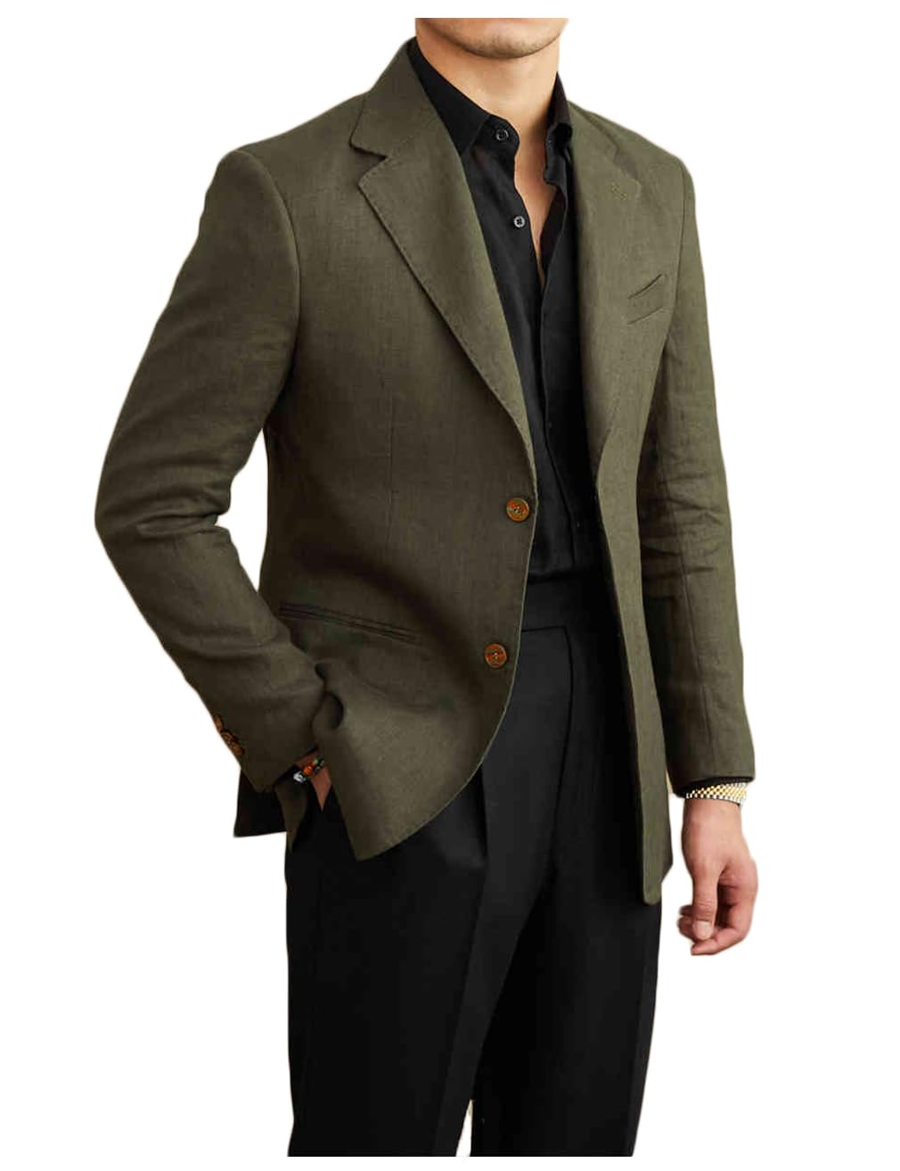Chaqueta ligera de lino para hombre, ajustada, para primavera y verano, deportiva, con muesca, estilo informal