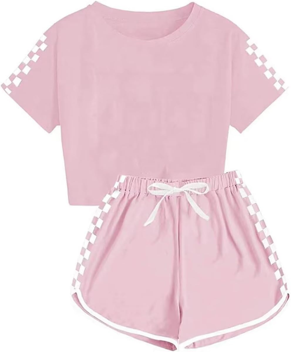 Girls Summer Crop Tops and Shorts Set 2pcs Sports Outfits Clothing Set