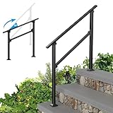 Wrought Iron Handrails for Outdoor Steps - Exterior Hand Rails for Concrete Steps Outside Metal Stair Railing Porch 3 Step