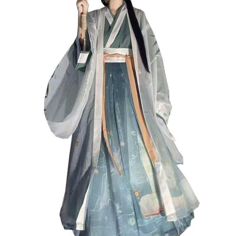 Uplateng Chinese Hanfu Dress Women Ancient Traditional Cosplay Costume Vintage Birthday Party Light Blue Hanfu Dress (Blue,L)