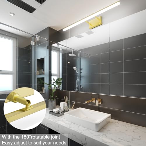 Image of Aipsun 31.5inch Brushed Brass Bathroom Vanity Light Fixtures Modern LED Light Fixtures Gold Vanity Lighing for Bathroom Wall Fixtures 5500K