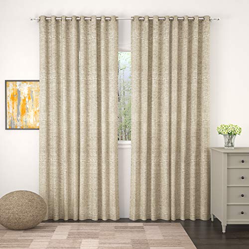 Image of Story@Home Bloom Collection Jacquard Weaving Solid Pattern Ring top Eyelet 4 Piece Door Curtain - 7 Feet, Light Brown