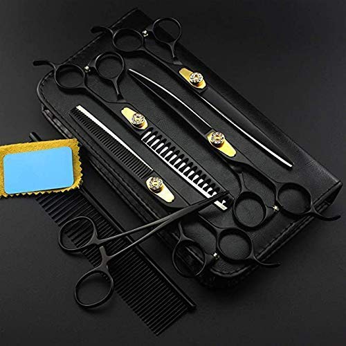 QZH Tijeras Profesionales para el Cuidado de Mascotas de 7 Pulgadas, Tijeras Curvas de Adelgazamiento Recto, Tijeras para Perros y Gatos para Peluquero, Tijeras para Cortar el Pelo