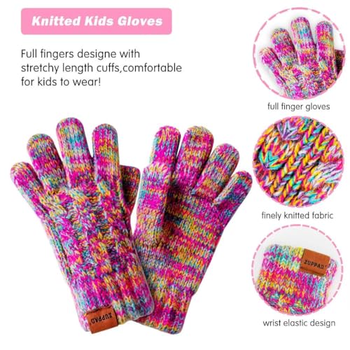 Kids Winter Hat Gloves Scarf Set,Girls Hats Beanie with Pom Knit Neck Warmer Gaiter Mittens Fleece Lined,Girls Accessories Cold Weather Set for Toddler Children Boys（Ivory）4