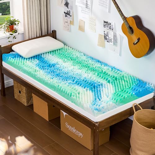 Image of SOOSLEEPY 2 Inch 7-Zone Twin Memory Foam Mattress Topper Egg Crate Cooling Gel Infused Mattress Pad Bed Topper for Pressure Relief and Back Pain Soft & Breathable, CertiPUR-US Certified