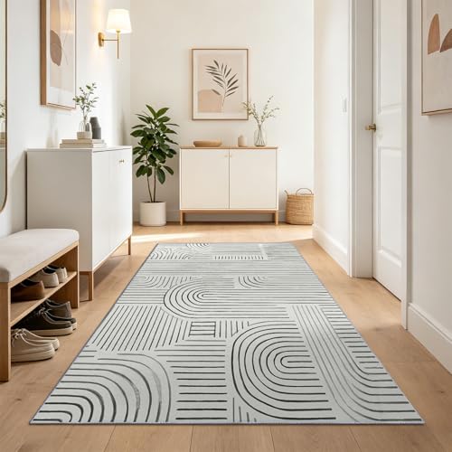 Tapis couloir 60x150 entrée moderne géométrique blanc de passage - 2