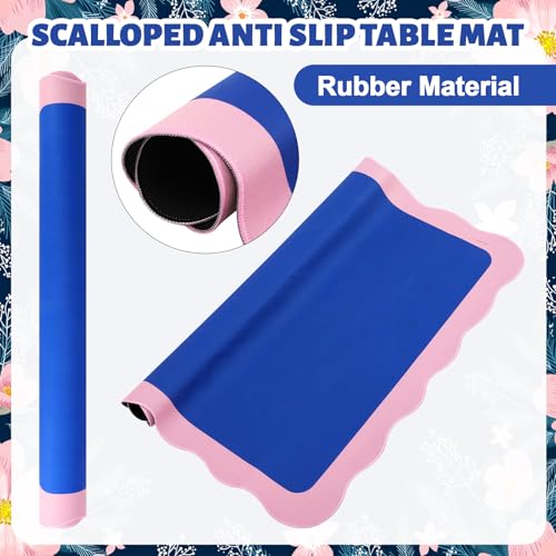 Tapete Mahjong con borde ondulado y bolsa azul y rosa miniatura 3